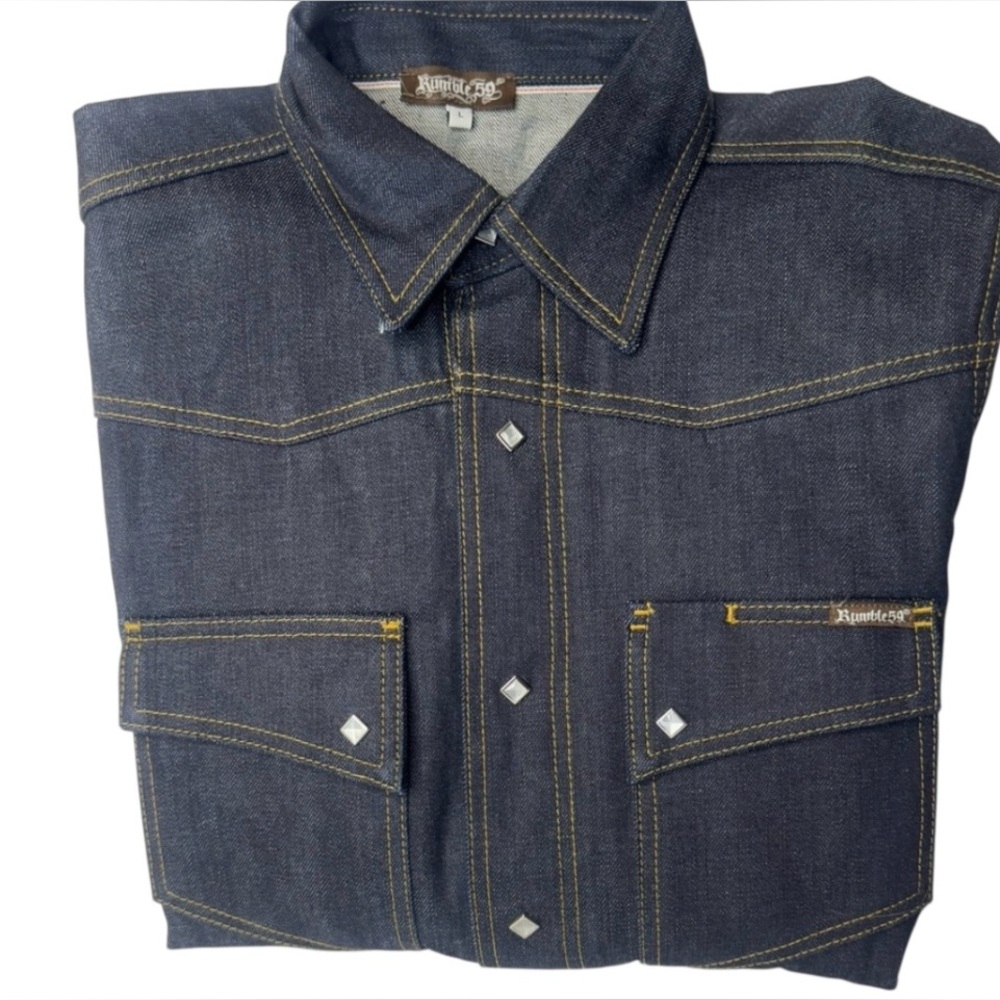 Men's Denim Button-Down Shirt - Dark Blue